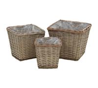 Wicker Planters Set 3pcs Brown Wicker with PE Lining 32x32x27cm Handmade Garden