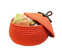 Wicker Pumpkin Basket for Home - 25cm Halloween Lidded Organizer, Seasonal Decorative Storage Box, Cute Holiday Candy Holder | Festive Woven Container for Snacks Clothes Keys Tabletop Home Display