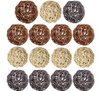 Wicker Rattan Balls 15 Pcs Decorative Multiple Color Orbs Natural Spheres Vase Fillers for DIY Craft, Party, Wedding Table Decoration, Baby Shower, Aromatherapy Accessories- Natural Brown Gray