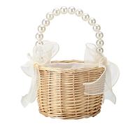 Wicker Rattan Flower Girl Basket, Flower Girl Baskets Straw Wicker Bag Wedding Baskets with Pearl Handle, Wedding Flower Girl Basket and Home Decorations(#2)