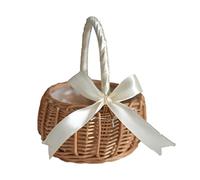 Wicker Rattan Flower Girl Hand Baskets Vintage Wedding Flower Baskets with Bows Willow Hand Woven with Handles and Plastic Inserts for Wedding Party Home Garden Decor