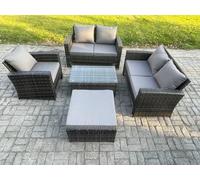 Wicker Rattan Garden Furniture Sofa Set with Rectangular Coffee Table Double Seat Sofa Chair Big Footstool 6 Seater Outdoor Rattan Set Fimous Dark Grey One Size
