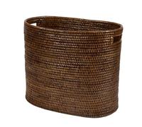 Wicker Rattan Magazine Rack with Handles Brown Glazed Storage Basket