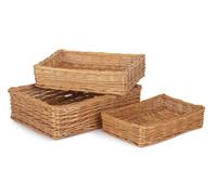 Red Hamper Unlined Rectangular Straight-Sided Wicker Tray - Set of 3 - Brown - Wicker