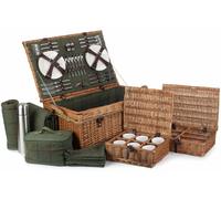 Red Hamper FH124 Wicker Rope Handled Green Tweed 6 Person Fitted Picnic Basket