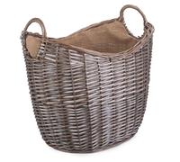 Wicker Scoop Neck Antique Wash Hessian Lined Log Basket Red Hamper Brown One Size