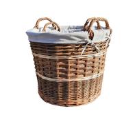 Wicker Set of 2 Cotton Lined Log Baskets Red Hamper Brown One Size