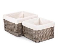 Red Hamper Set of 2 Square Antique Wash Wicker Lined Storage Basket, Brown