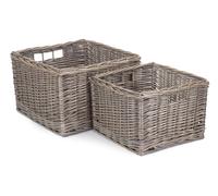 Wicker Set of 2 Square Antique Wash Unlined Storage Basket Red Hamper Brown One Size