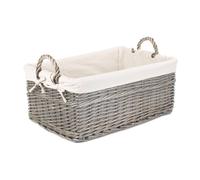 Wicker Shallow Lined Antique Wash Storage Basket Red Hamper White L