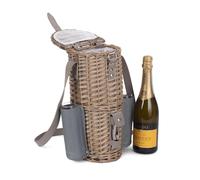 Wicker Single Bottle and 2 Champagne Glass Carrier With Shoulder Strap Red Hamper Grey One Size