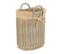 Red Hamper Small Oval Hessian Lined Log Basket, Wicker, Brown, H40 x W24 x D33cm