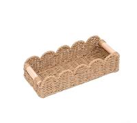 Wicker Storage Basket, 2 Sizes, Handmade for Organizer, Natural Rattan Construction, Minimalist Home Decor for Kitchen Bathroom Living Room(30X12.5X7.5cm B)
