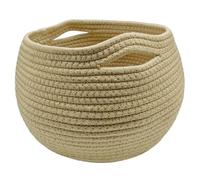 Wicker Storage Basket,Handmade Small Round Woven Basket for Living Room, Toys, Towel, Bedroom, Corner Decoration, Plant Baskets Indoor, Sundries, 25.5x21cm (Khaki)