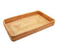 Wicker Storage Basket Rattan Tray, Rectangular Handwoven Organizer Basket for Kitchen, Bathroom, Living Room, Fruit Bread Food Serving Tray, Decorative Woven Basket for Home or Restaurant Use