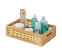 Wicker Storage Basket - Rectangular Rattan Fruit Baskets | Woven Serving Organizer Basket | Boho Rustic Storage Container Crate With Handles For Snacks, Toys, Books, Stationery