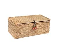 Wicker Storage Basket Storage Shelf Basket With Lid Rectangular Handmade Seagrass Rattan Woven Makeup Organizer Multipurpose Container Box For(S)