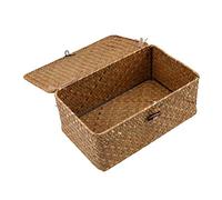 Wicker Storage Basket Woven Rattan Storage Box With Lids Seagrass Laundry Baskets Makeup Organizer For Bathroom, Living Room, Kitchen (M)