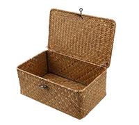 Wicker Storage Basket Woven Rattan Storage Box With Lids Seagrass Laundry Baskets Makeup Organizer For Bathroom, Living Room, Kitchen (S)