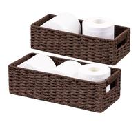 Wicker Storage Baskets, Foldable Rectangular Storage Baskets with Handle, Woven Paper Rope for Organizing, Dark Brown，2pack(For Toilet Paper)