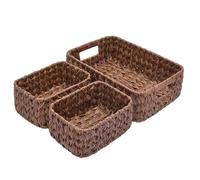 Wicker Storage Baskets, Pack of 3 Wicker Baskets for Storage, 1 Large Wicker Storage Box and 2 Small Wicker Baskets Waterproof, Bathroom Counter Storage, Toilet Basket Tank Topper (Brown)