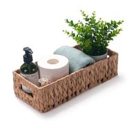 Wicker Storage Baskets with Handle Water Hyacinth Basket for Organizing Decorative Storage Bins for Countertop Toilet Tank Boho Rectangular Home Organizer (Natural, 14.5" x 5.5" x 4.1")