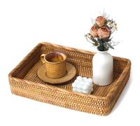 Wicker Storage Tray, Rattan Basket Rectangular for Bathroom Living Room, Decorative Serving Woven Trays Wicker Baskets for Organizing Home Decor L(15.7" × 11")