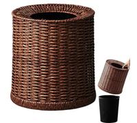 Wicker Trash Can, Wicker Basket Round, Wicker Waste Paper Bin, Drop-in Oval Wicker Waste Basket Woven Water Hyacinth for Bathroom, Small Trash Can for Bedroom, Garbage Can 8L Wicker Bathroom Trash Can