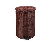 Wicker Trash Can with Lid Silent Slow-Down Pedal Wastebasket Removable Liner Round Rattan ge Bin for Bathroom Living Room Kitchen - Brown Color