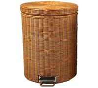 Wicker Trash Can with Lid, Slow Down Silent Pedal Garbage Bin, Removable Liner Bucket, Natural Rattan Wastebasket for Bathroom Living Room Kitchen