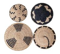 Wicker Wall Basket Decor,4Pcs Hanging Natural Woven Seagrass Flat Baskets,8in/10in/12in Round Boho Wall Basket for Home, Office, Club, Party