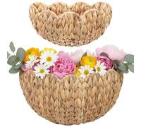 Wicker Wall Baskets, Scalloped Wall Basket, Natural Wicker Hanging Baskets for Home Decor, Handwoven Rattan Storage Basket for Flowers, Bathroom, Nursery, Small+Large, Decor
