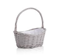 Wicker Wedding Flower Girls Basket Easter Egg Hunting Toy Gift Shopping Basket Pink Yellow Blue Grey (Grey)