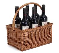 Wicker Wine Carrier 6 Compartment Bottle Carrying Basket Traditional Wine Champagne Bottle Trug Picnic Basket with Reinforced Carrying Handle