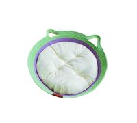 Wicker Woven Cat Bed, Rattan Cat Basket Bed with Cotton Cushion, Pet Sleeping Nest with Mat, Cat House Bed for Small & Large