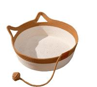 Wicker Woven Cat Bed, Round Cotton Rope Woven Bed, Comfortable Rattan Pet Nest for Small & Large