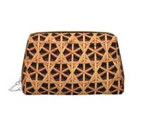 Wicker Woven Grid Leather Hand-Held Zipper Makeup Bag Cute Make Up Case Large Wide-Open Pouch Pen Case
