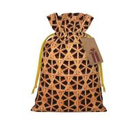 Wicker Woven Grid Linen Drawstring Gift Bag Xmas Party Candy Bag Reusable Storage Pouches