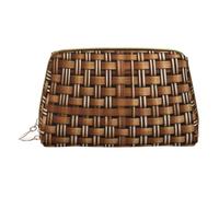 Wicker Woven Grid Makeup Organizer, Travel-Friendly Toiletry Pouch for Cosmetics, Skincare, Accessories