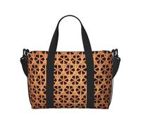 Wicker Woven Grid Patterned Duffel Bag Handbag, can be Worn Crossbody or Shoulder, Suitable for Travel and Camping.