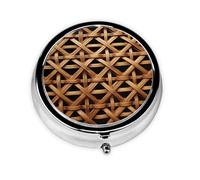 Wicker Woven Grid Pill Box Metal Round Small Pill Case Cute 3 Compartment Pill Organizer Portable Travel Pillbox Mini Pill Container Holder for Daily Medicine Supplement Vitamin