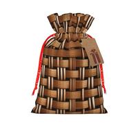 Wicker Woven Grid Print Christmas Drawstring Gift Bags Birthday Sacks With For Xmas Wedding Party Favors