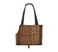 Wicker Woven Grid Print Pet Tote Bag, Foldable Portable Single Shoulder Pet Carrier For Small Dogs Cats