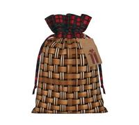 Wicker Woven Grid Print Xmas Drawstring Gift Bag Reusable For Christmas Festive Needs Wrapping Bags
