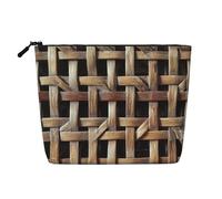 Wicker Woven Grid Printed Make up Bag Linen Toiletry Bag Personalized Travel Makeup Cosmetic Bag for Women Mom