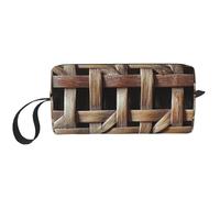 Wicker Woven Grid Printed Makeup Bag Simple Travel Cosmetic Bags Waterproof Cosmetic Case Toiletry Bag Organizer for Women Mom Girls