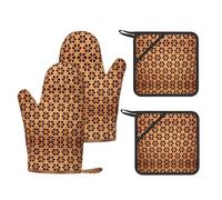 Wicker Woven Grid Printed Pot Holders and Oven Mitts 4-Piece, Non-Slip Kitchen Gloves with Utensil Pocket for BBQ
