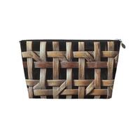 Wicker Woven Grid Printed Travel Cosmetic Bags with Silver Zipper Makeup Organizer Cosmetic Case Toiletry Bag for Women Mom Girls