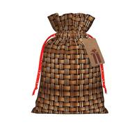Wicker Woven Grid Printing 1 Pc Christmas Bag With Drawstring For All Adults To Give Presents Halloween