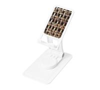 Wicker Woven Grid Prints Rotating Cell Phone Stand with 360° Swivel Base - Foldable Square Desk Phone Holder for iPhone 16 15 14 13 12 11,All Phones,White